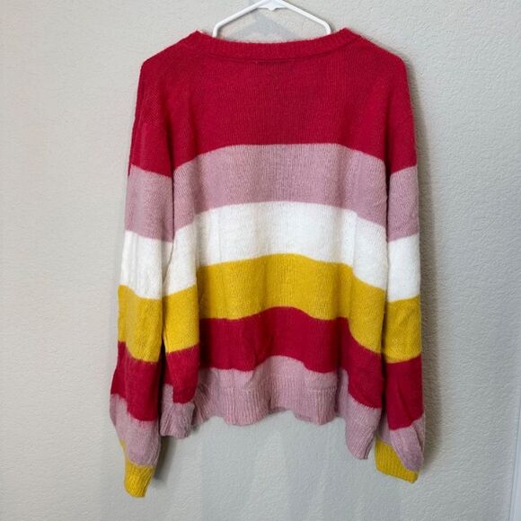 Eloquii Bold Stripe Pink Yellow White Crew Neck Balloon Sleeve Sweater 22/24 EUC - Picture 7 of 7